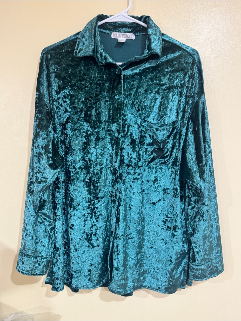 PLAYBOY Teal Velvet Button-Down Shirt